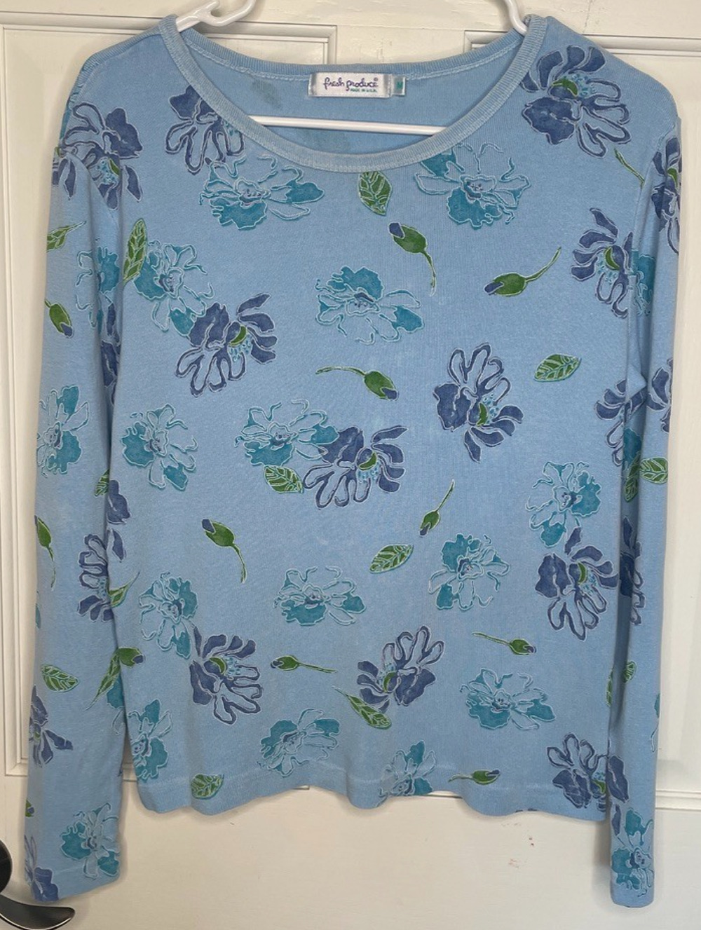 Fresh Produce Women's Cotton Ribbed Scoop Neck Tee Sz M Long Sleeve Floral USA